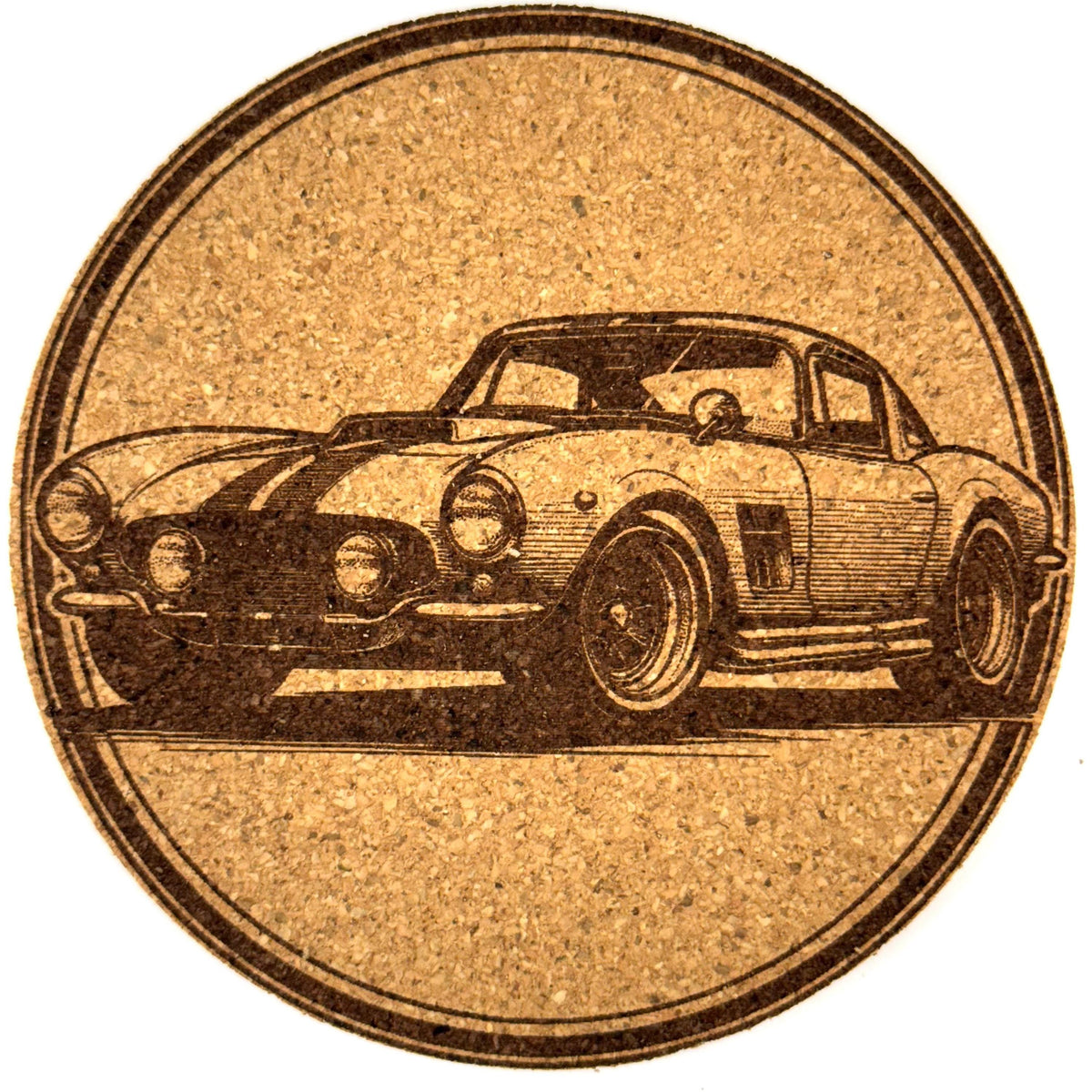 Classic Racing Sports Car – Laser Engraved Round Cork Coaster