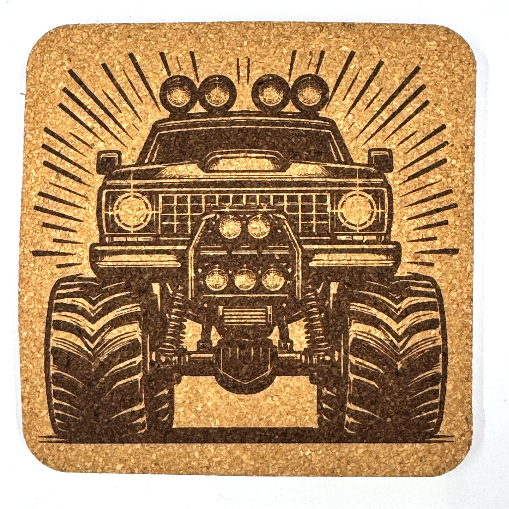 Shine and Steel – Classic Pickup with Lights Up Cork Coaster