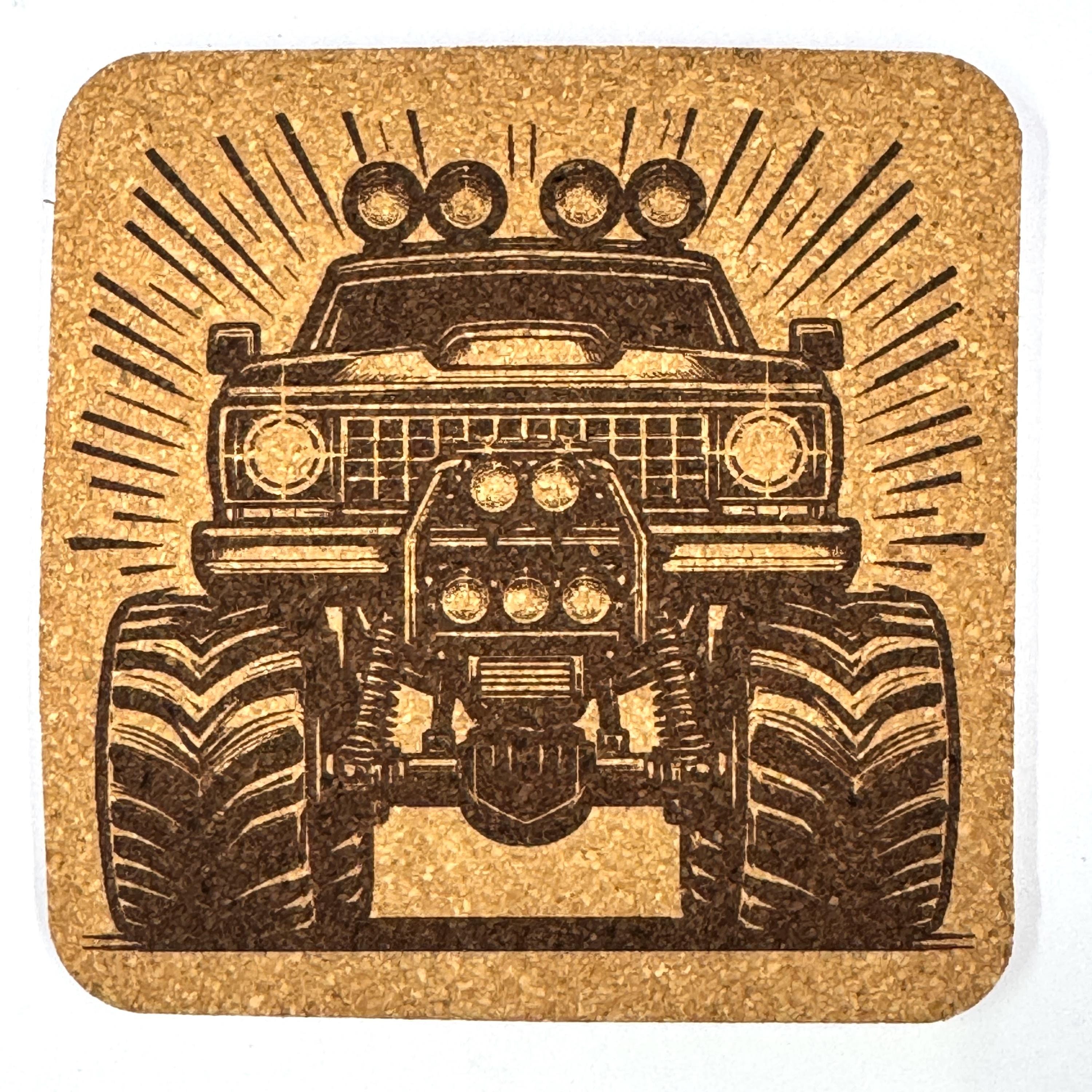Shine and Steel – Classic Pickup with Lights Up Cork Coaster