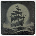 Moonlit Pirate Ship at Sea – Laser Engraved Slate Coaster