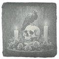 Raven on Skull Slate Coaster – Gothic Candle Memento Mori Art
