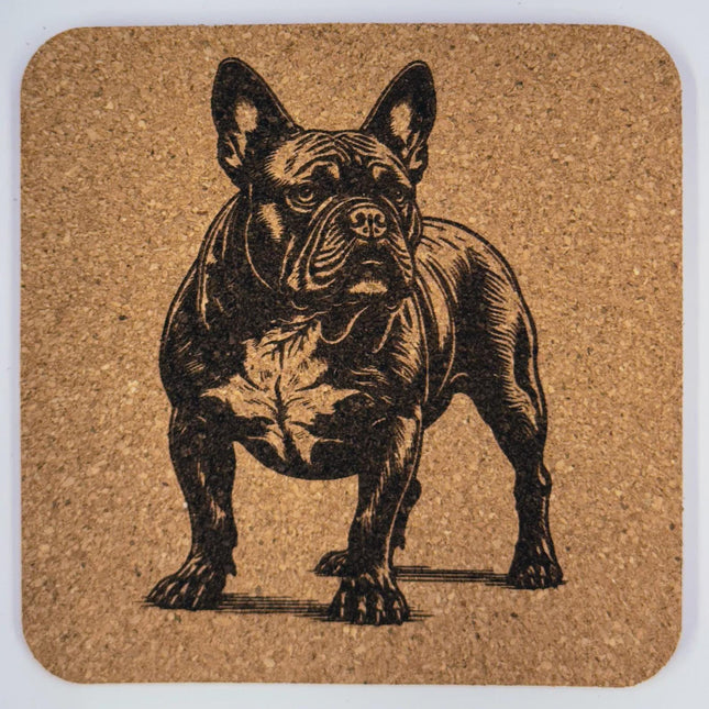 Frenchie Dog Illustration – Rustic Cork Coaster