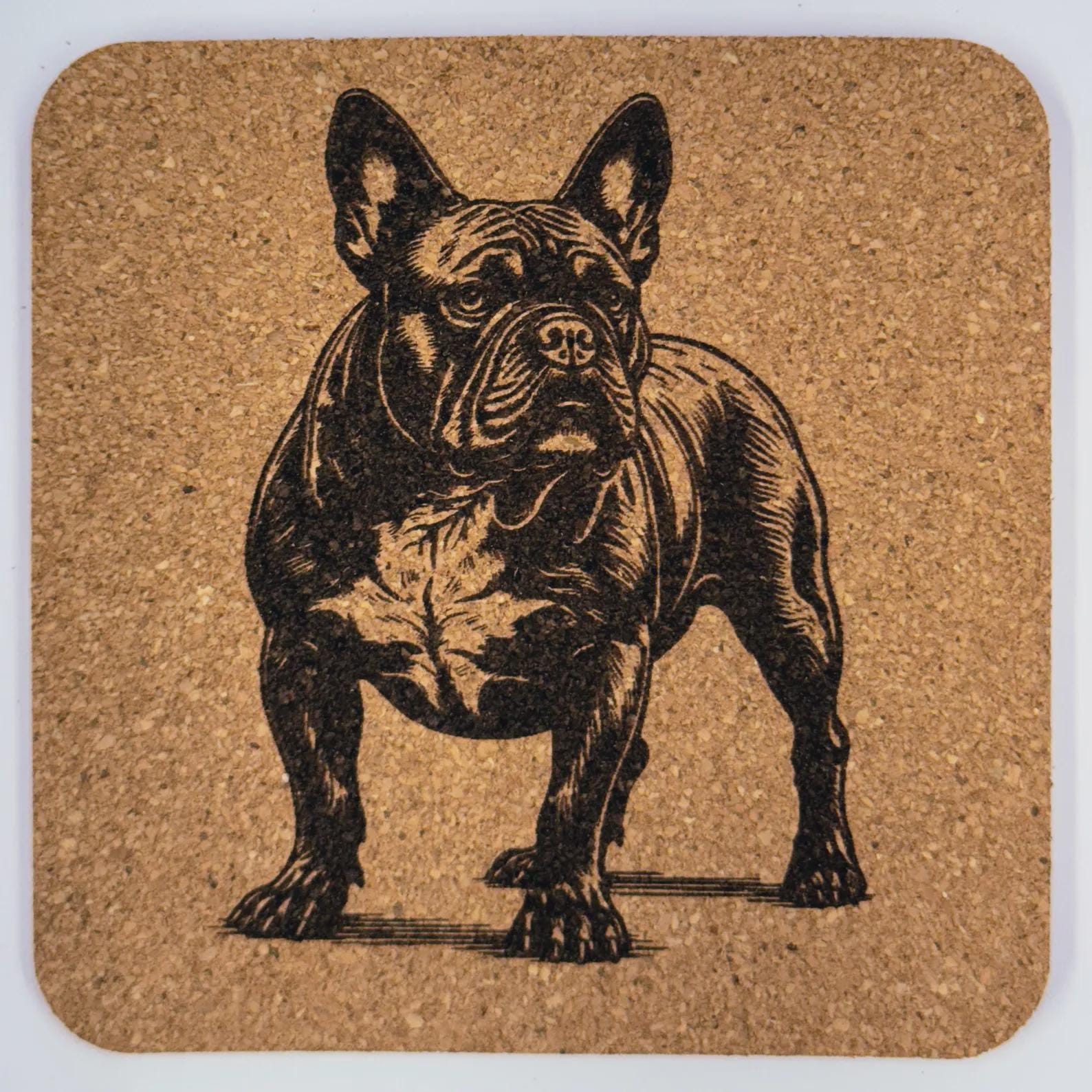 Frenchie Dog Illustration – Rustic Cork Coaster