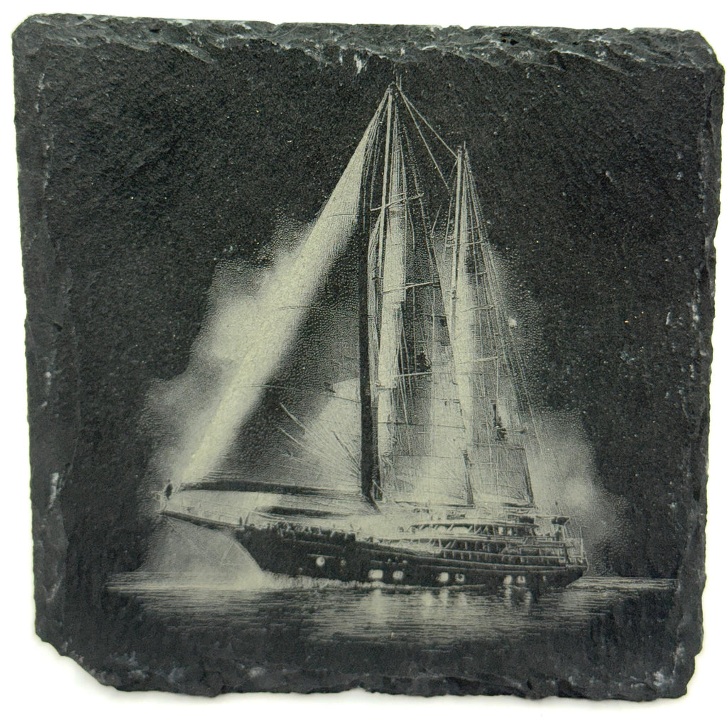 Elegant Sailing Yacht at Sea – Laser Engraved Slate Coaster