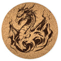 Rising Fire Dragon Round Cork Coaster – Mythical Beast Design