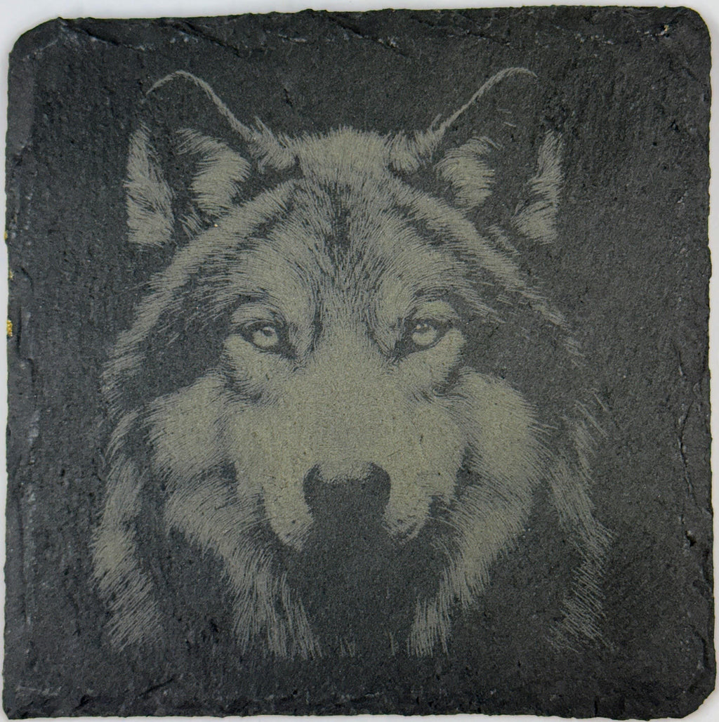 Intense Wolf Slate Coaster – Bold Wildlife Engraved Stone