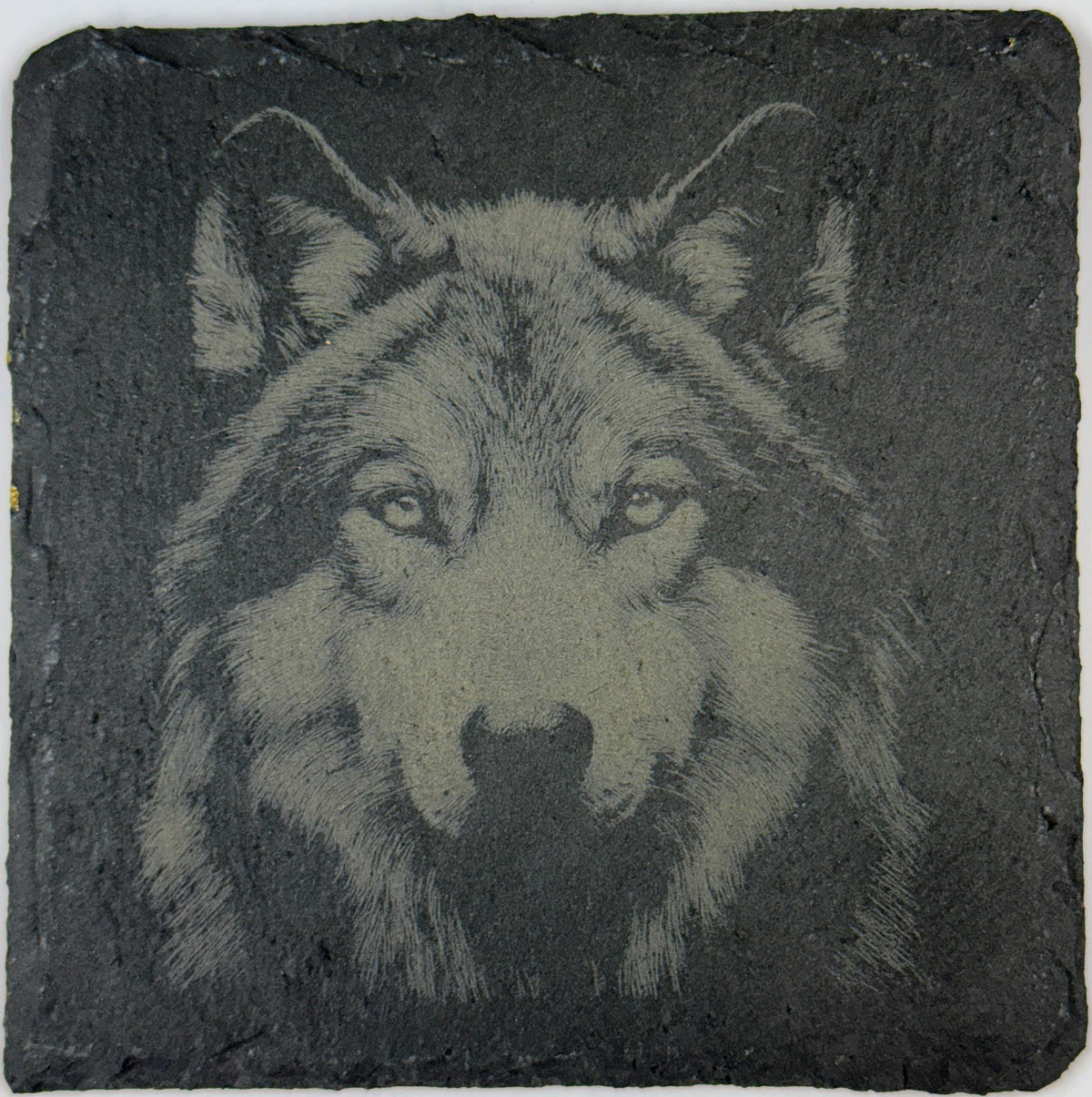 Intense Wolf Slate Coaster – Bold Wildlife Engraved Stone