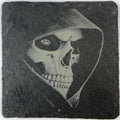 Hooded Skull Side Profile Slate Coaster – Gothic Horror Art