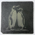 Sweet Penguin Pair Standing Together – Engraved Slate Coaster