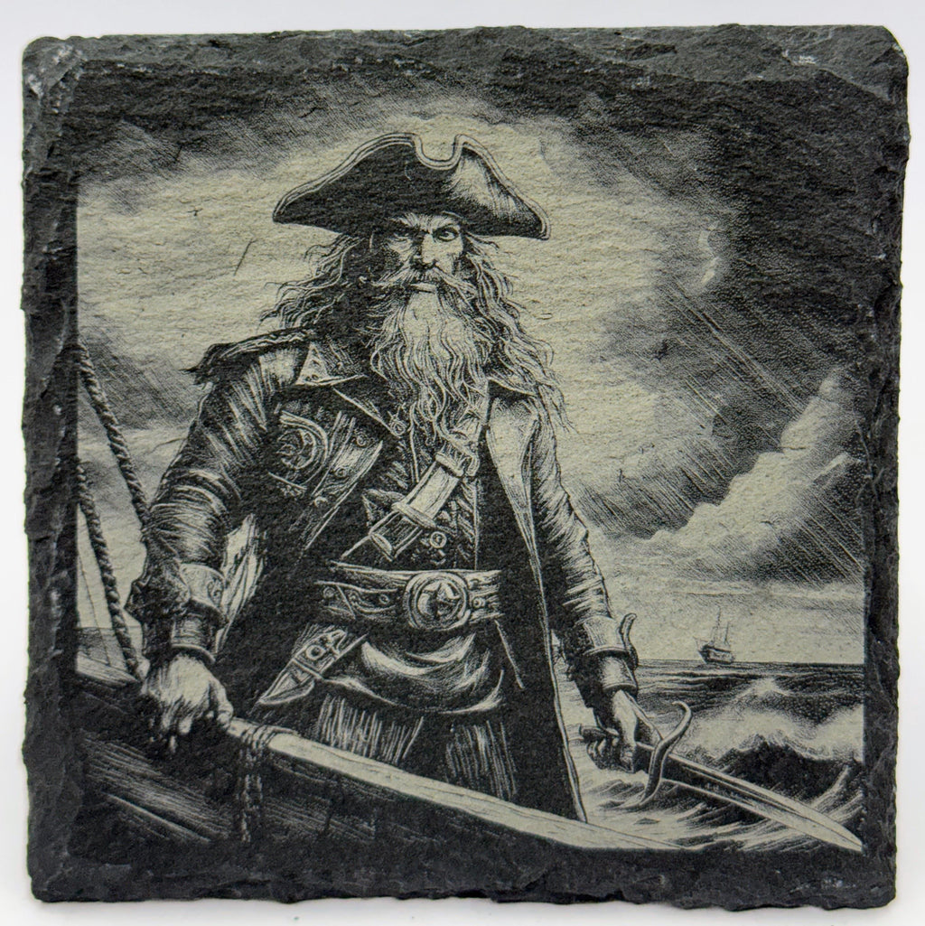 Storm Captain with Cutlass – Pirate Slate Coaster