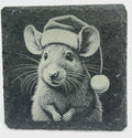 Christmas Mouse Slate Coaster – Festive Santa Hat Animal Art