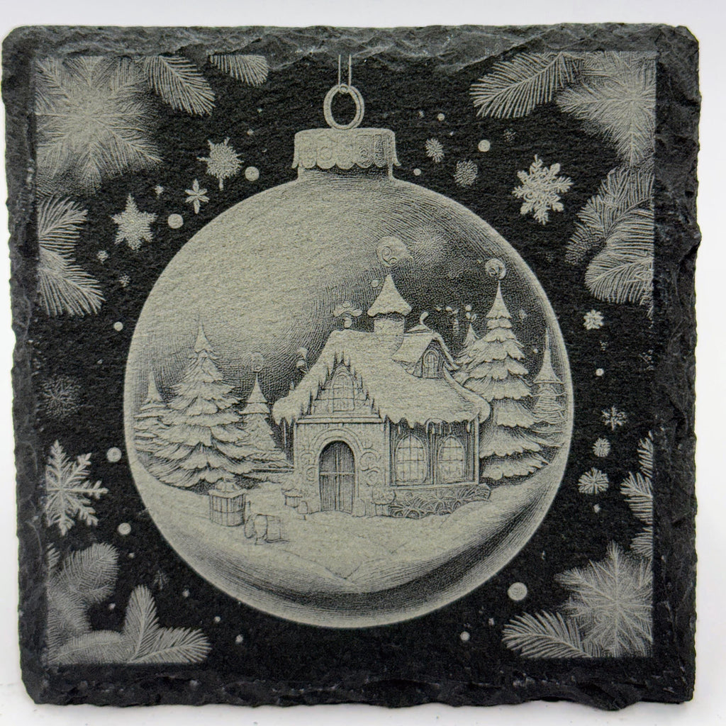 Storybook Village Christmas Ornament Slate Coaster – Whimsical Winter Town