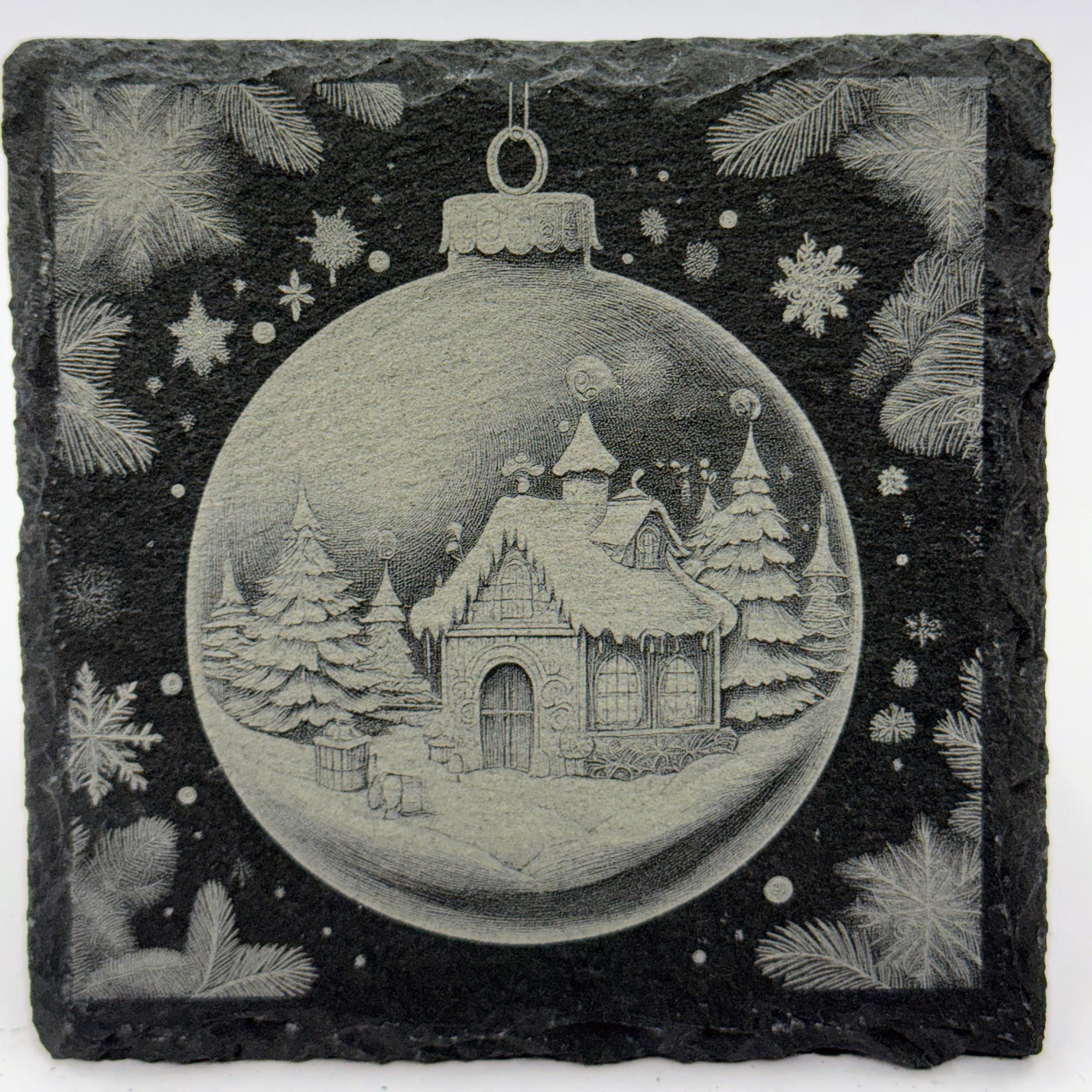Storybook Village Christmas Ornament Slate Coaster – Whimsical Winter Town