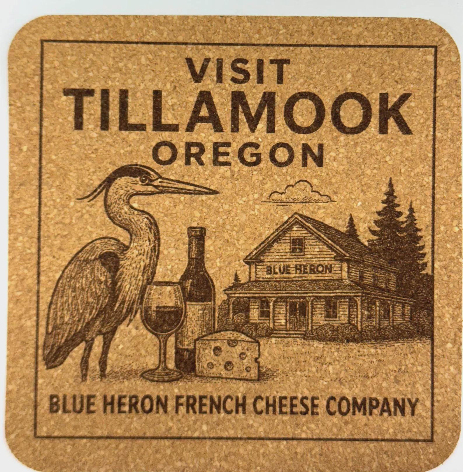 Blue Heron Cheese Cork Coaster – Visit Tillamook Oregon Food Landmark