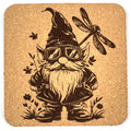Curious Garden Gnome with Dragonfly Goggles – Whimsical Cork Coaster
