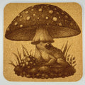 Cute Frog Under Mushroom Cork Coaster – Fairy Tale Nature Art