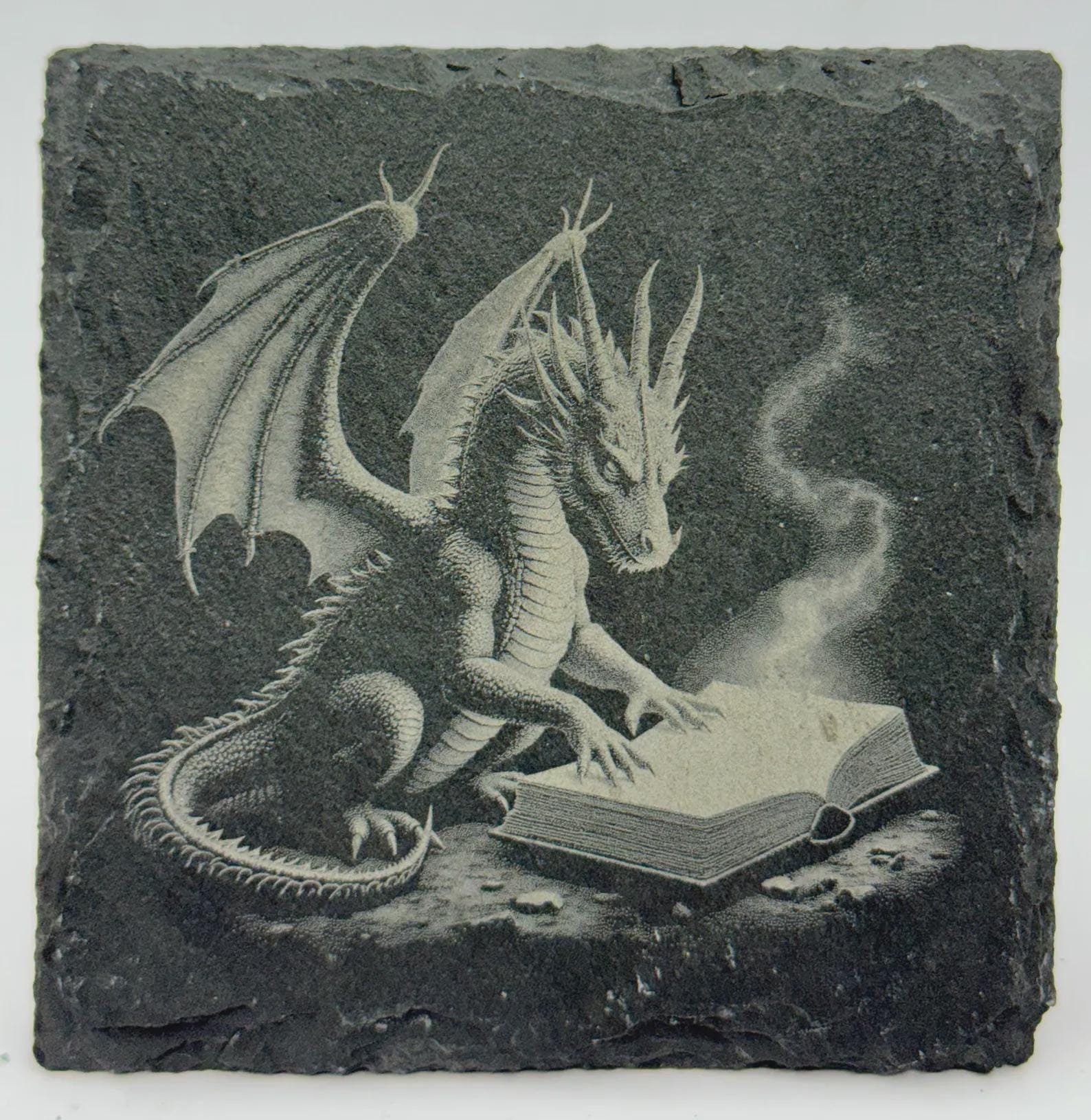 Spellcasting Dragon Slate Coaster – Magical Fantasy Dragon Art