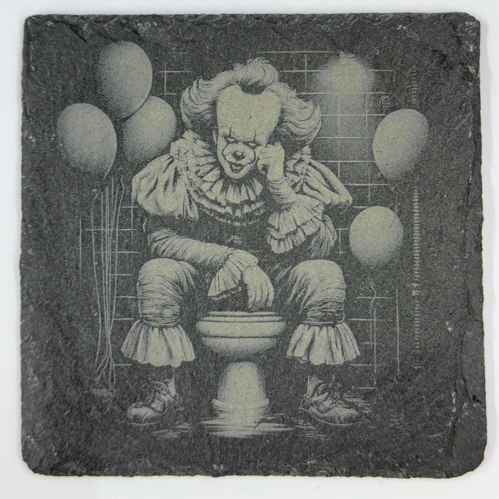 Evil Circus Clown Slate Coaster – Funny Horror Bathroom Art