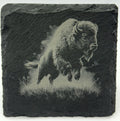 Wild Bison in Motion Slate Coaster – Rustic Western Decor