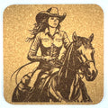 Cowgirl Riding Cork Coaster – Western Horse Lover Gift Rustic Country Decor