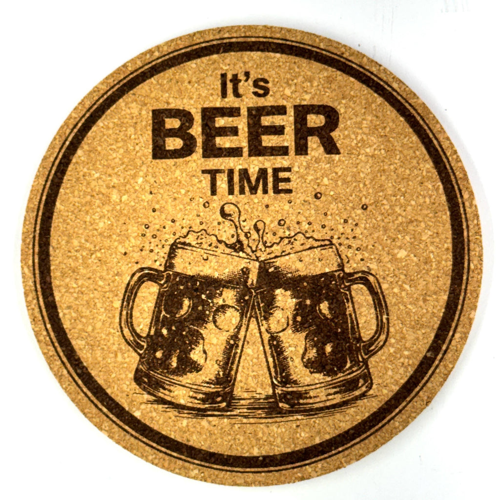 It’s Beer Time Cork Coaster Cheers Design Clinking Mugs Artwork