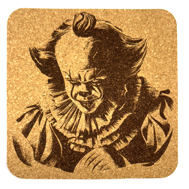 Creepy Circus Clown Horror Inspired Cork Drink Coaster – Spooky Gothic Bar Decor
