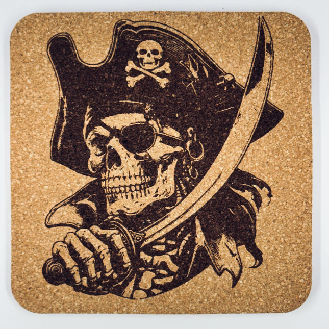 Pirate Skull with Sword Cork Coaster – Bold Skull Bar Decor