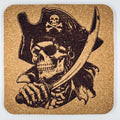 Pirate Skull with Sword Cork Coaster – Bold Skull Bar Decor