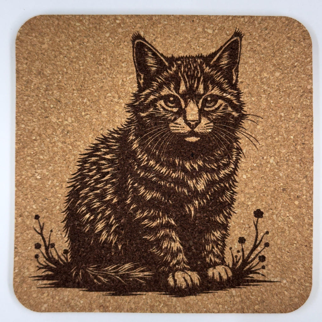 Gentle Kitten in Grass – Engraved Cork Coaster
