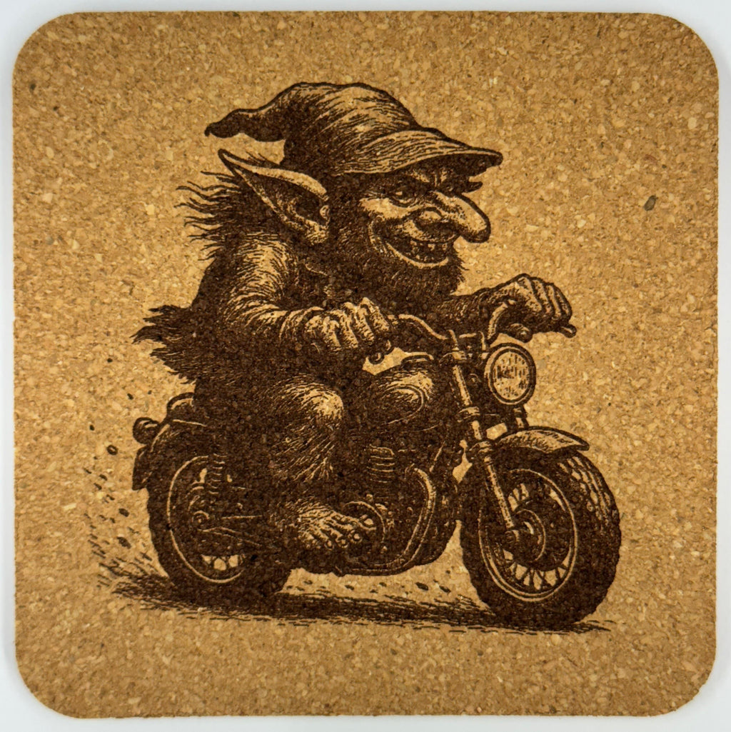 Wild Goblin Rider Cork Coaster – Fantasy Motorcycle Art