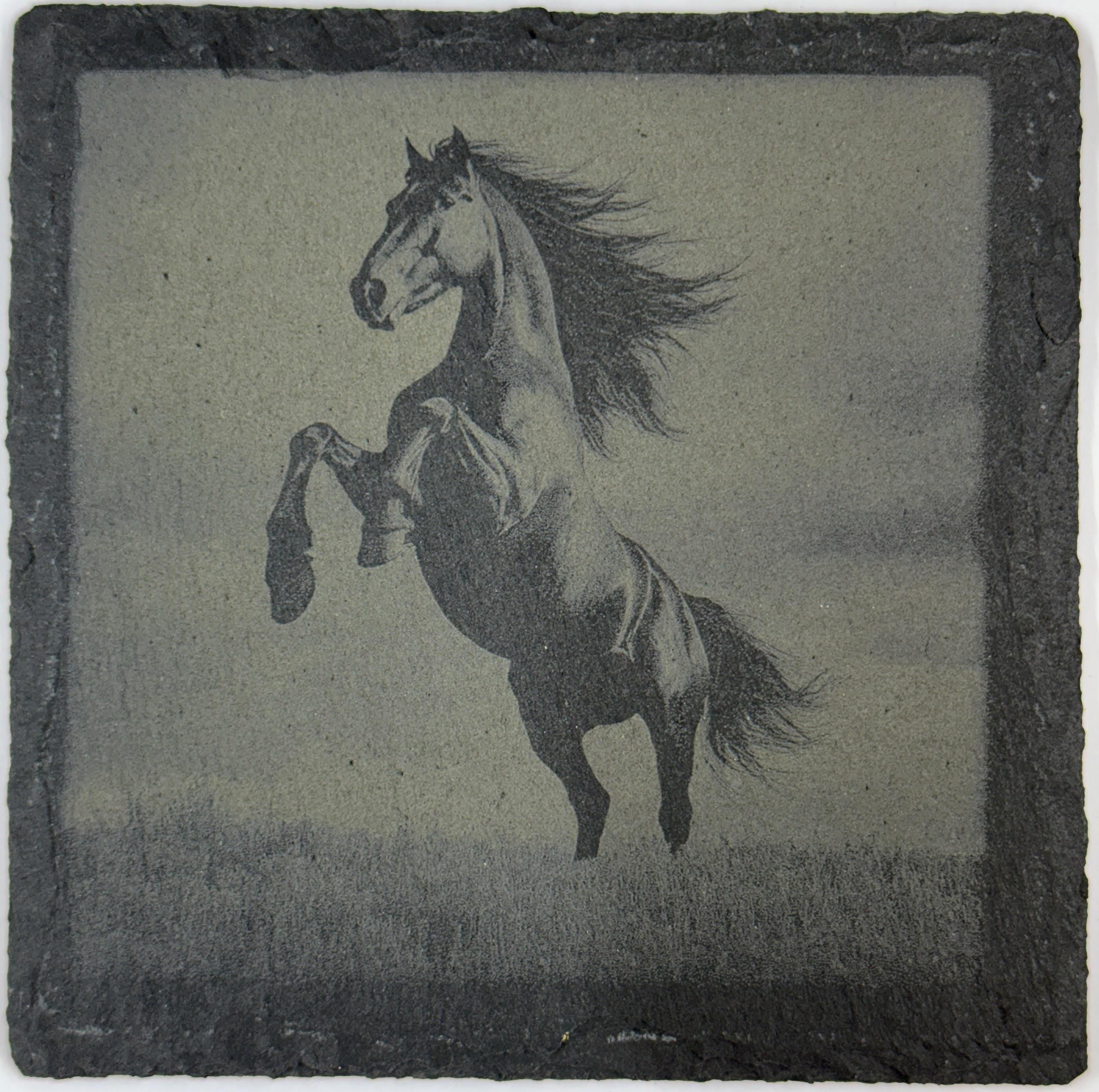 Majestic Rearing Horse – Engraved Slate Coaster