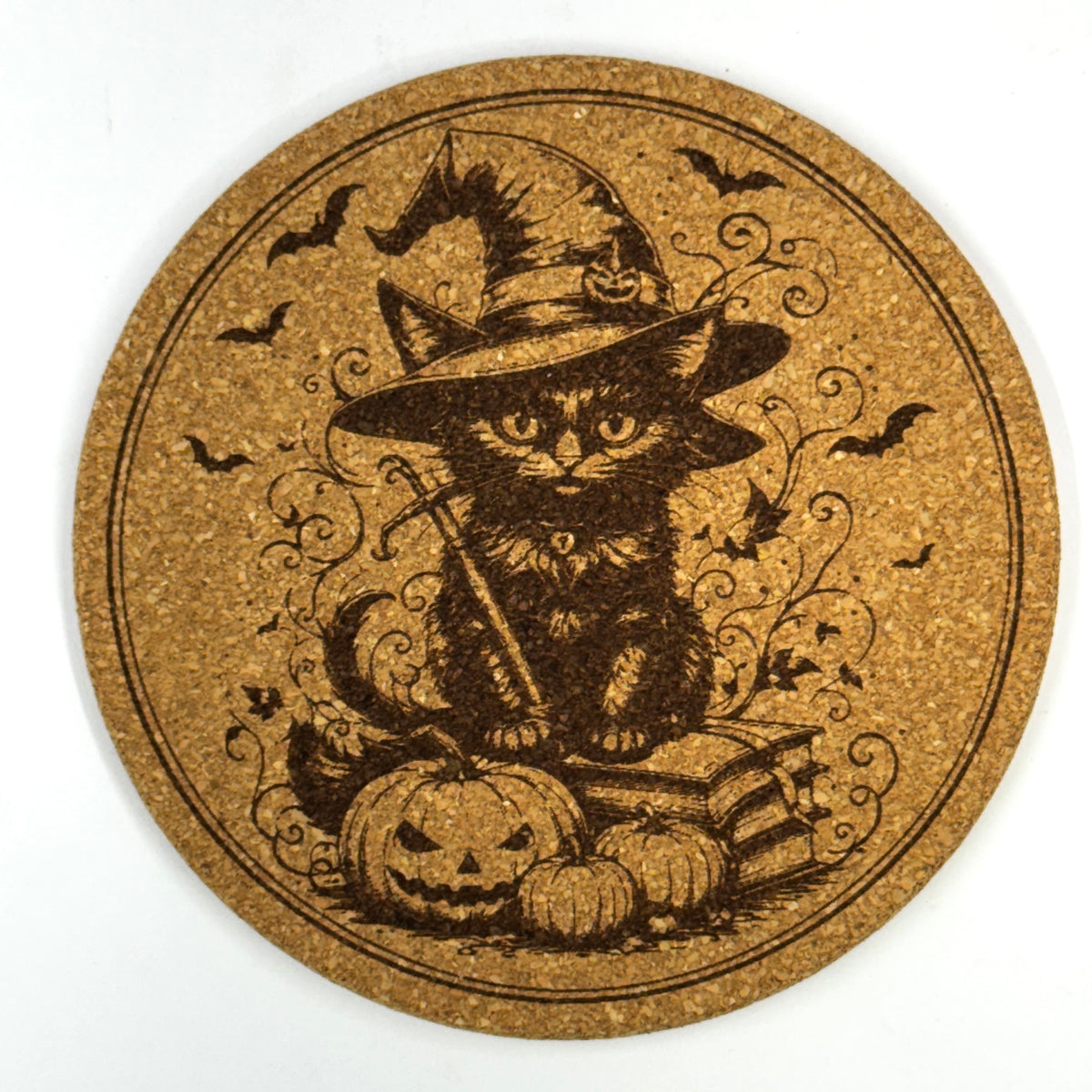 Halloween Witch & Haunted House Set of 6 Laser Engraved Cork Coasters