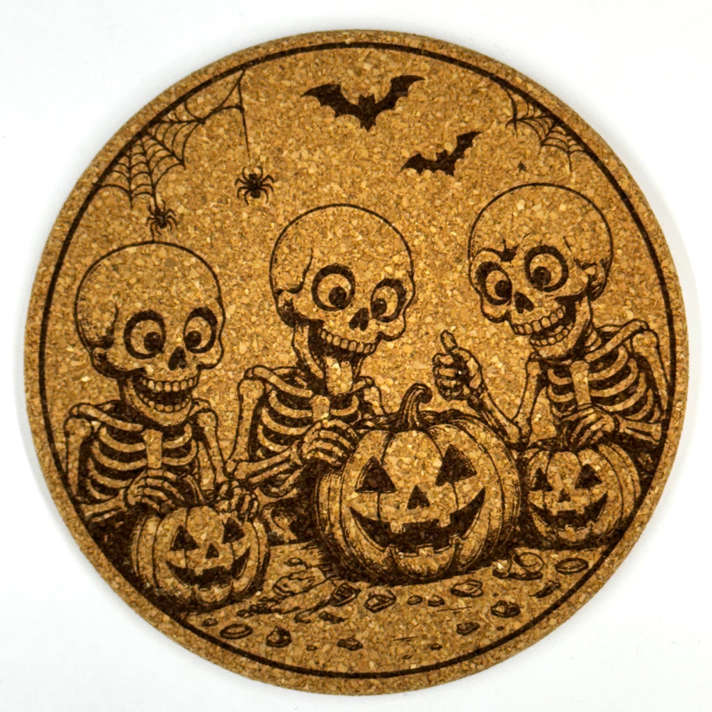 Funny Halloween Skeleton Collection Set of 9 Laser Engraved Cork Coasters