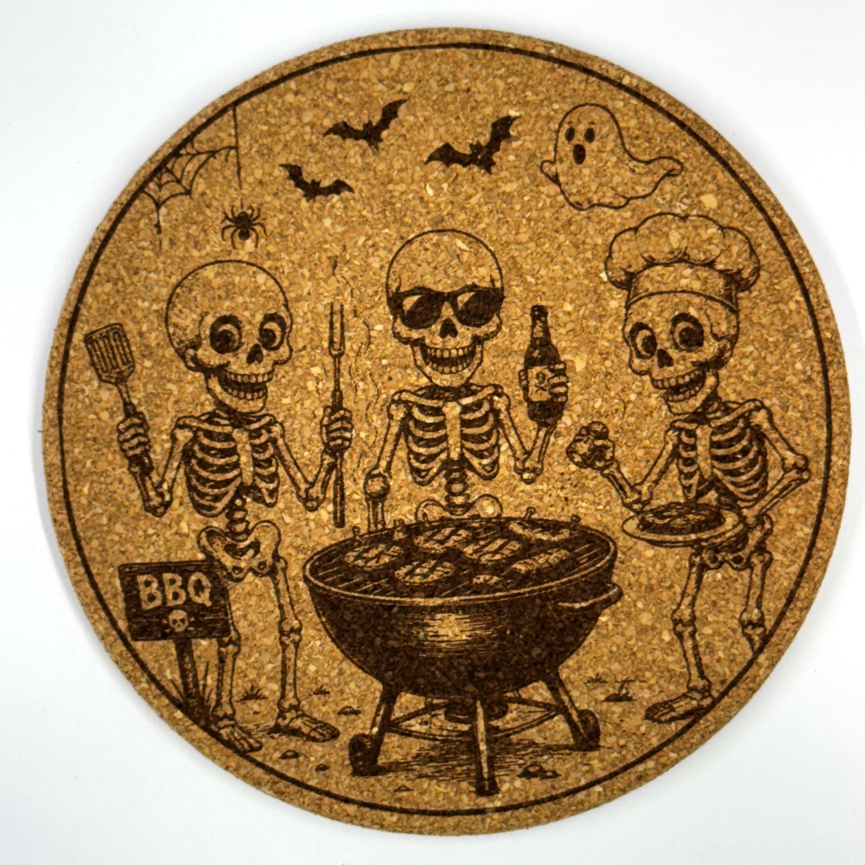 Funny Halloween Skeleton Collection Set of 9 Laser Engraved Cork Coasters
