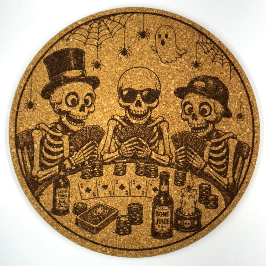 Funny Halloween Skeleton Collection Set of 9 Laser Engraved Cork Coasters