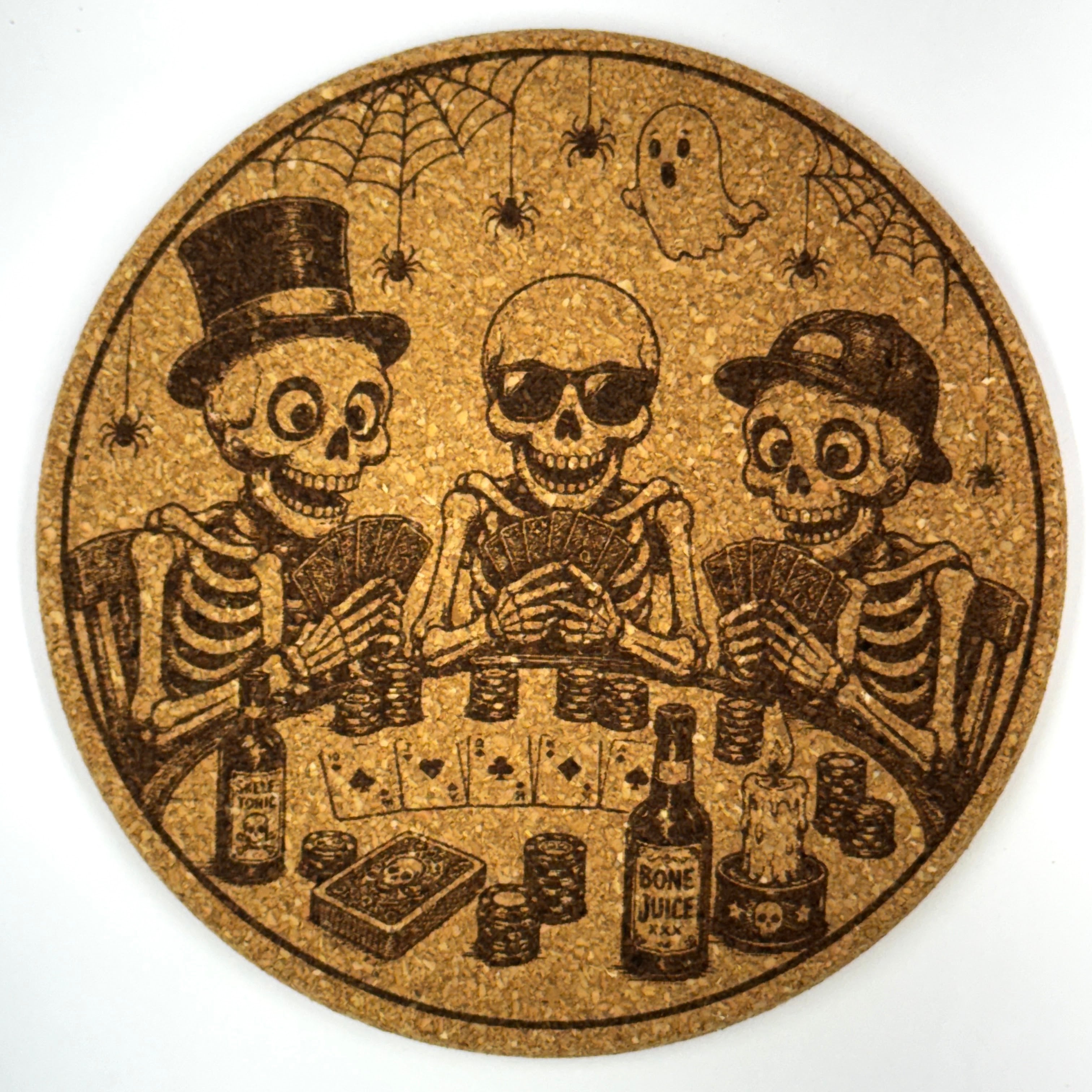 Funny Halloween Skeleton Collection Set of 9 Laser Engraved Cork Coasters