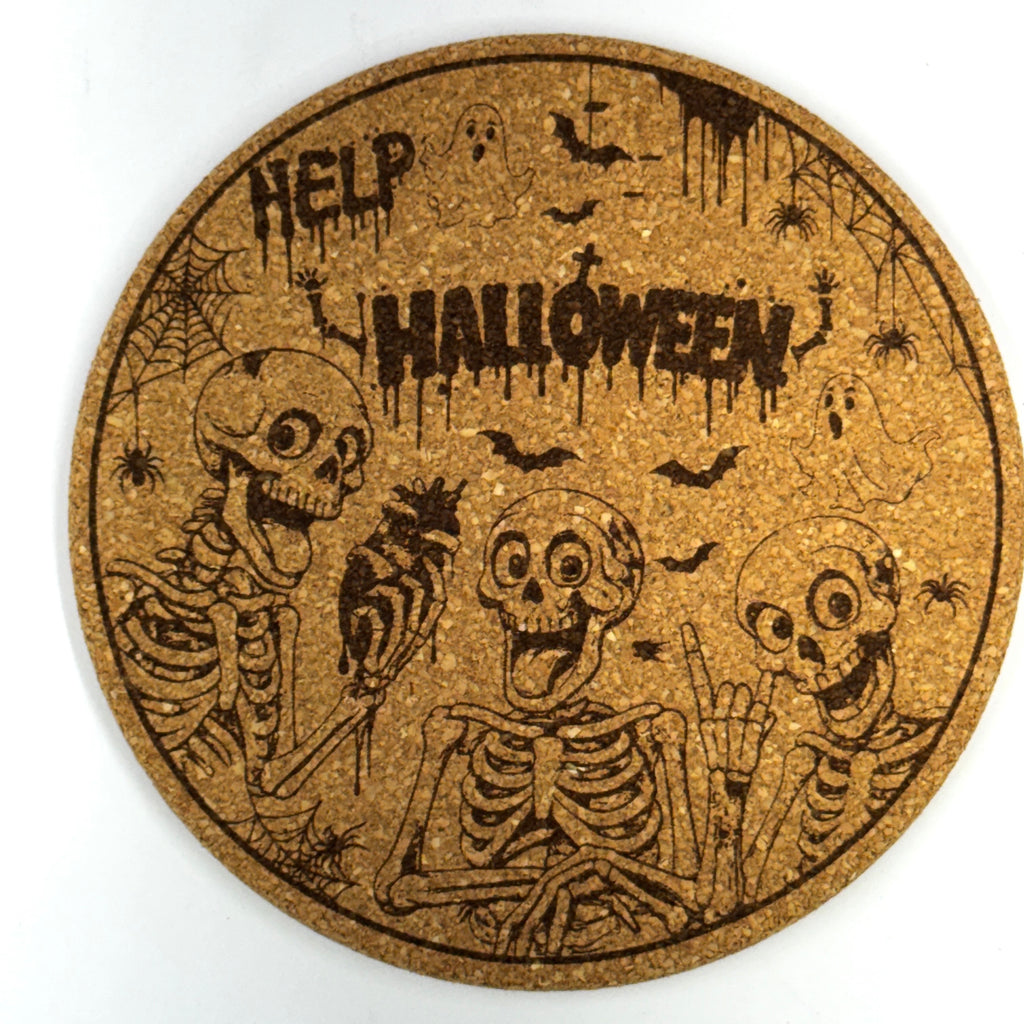 Funny Halloween Skeleton Collection Set of 9 Laser Engraved Cork Coasters