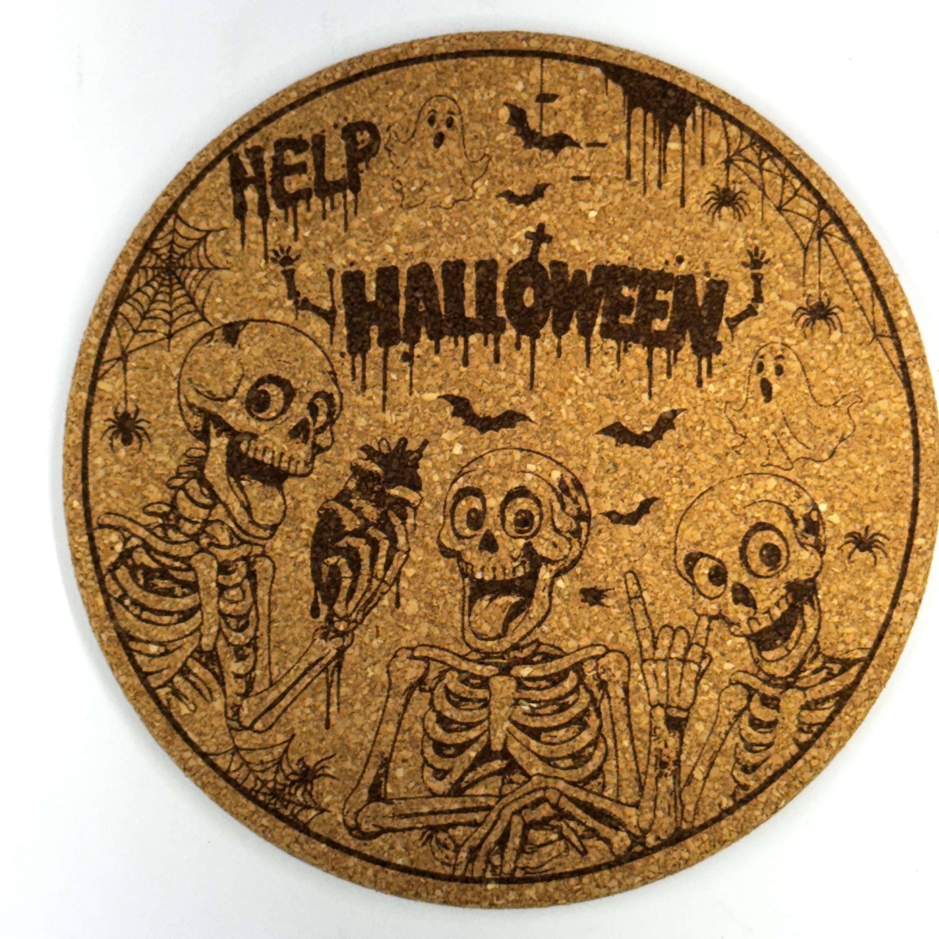 Funny Halloween Skeleton Collection Set of 9 Laser Engraved Cork Coasters
