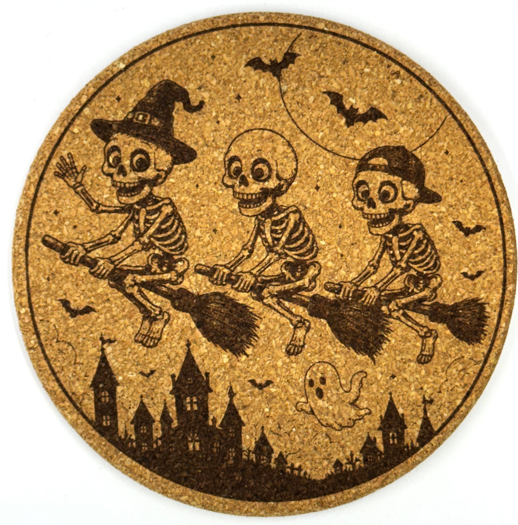 Funny Halloween Skeleton Collection Set of 9 Laser Engraved Cork Coasters