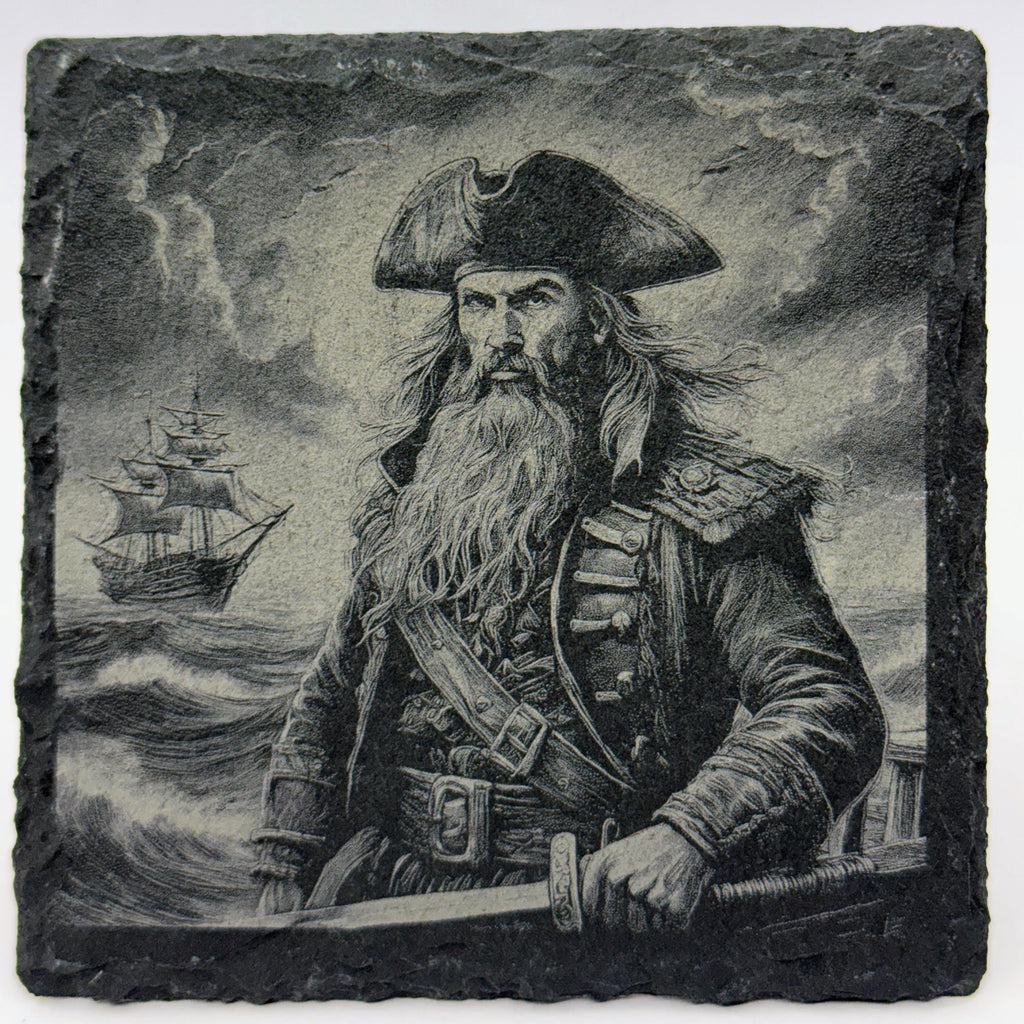 Battle-Ready Pirate at Sea – Slate Coaster