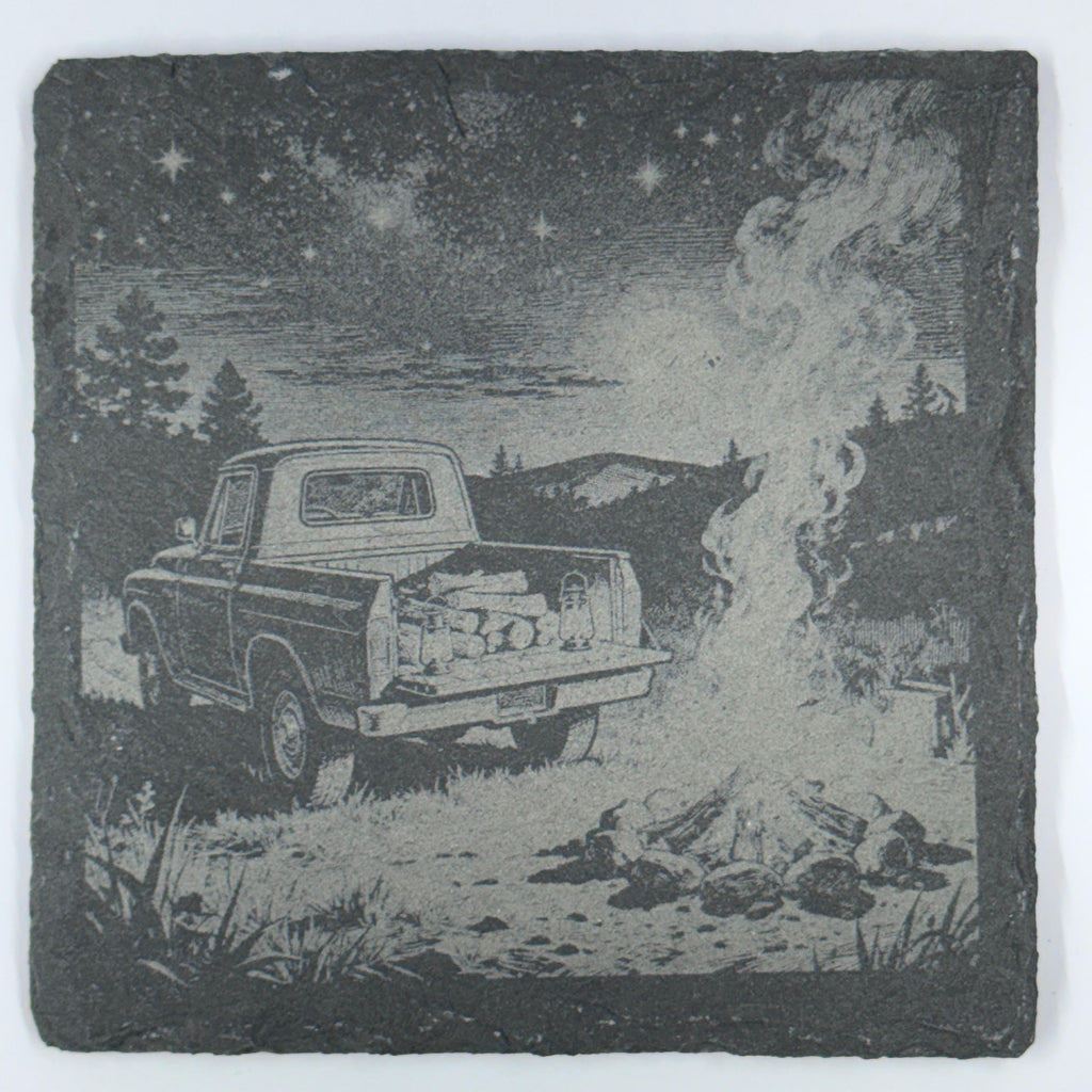 Campfire Night Pickup Truck – Outdoor Slate Coaster