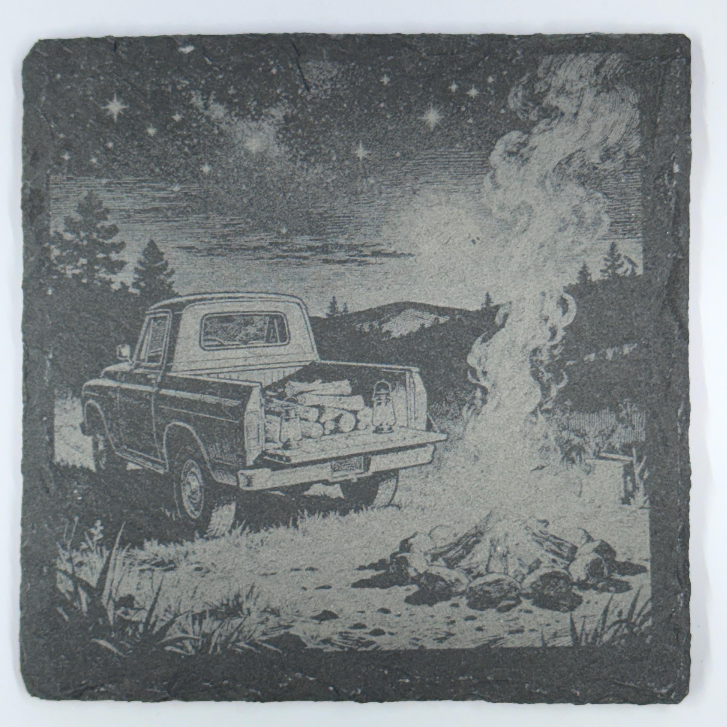 Campfire Night Pickup Truck – Outdoor Slate Coaster