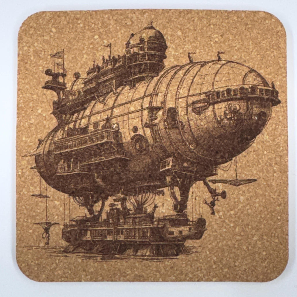 Mighty Steampunk Sky Cruiser – Fantasy Cork Coaster
