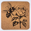 Pollinator Bee Floral Scene – Rustic Cork Coaster