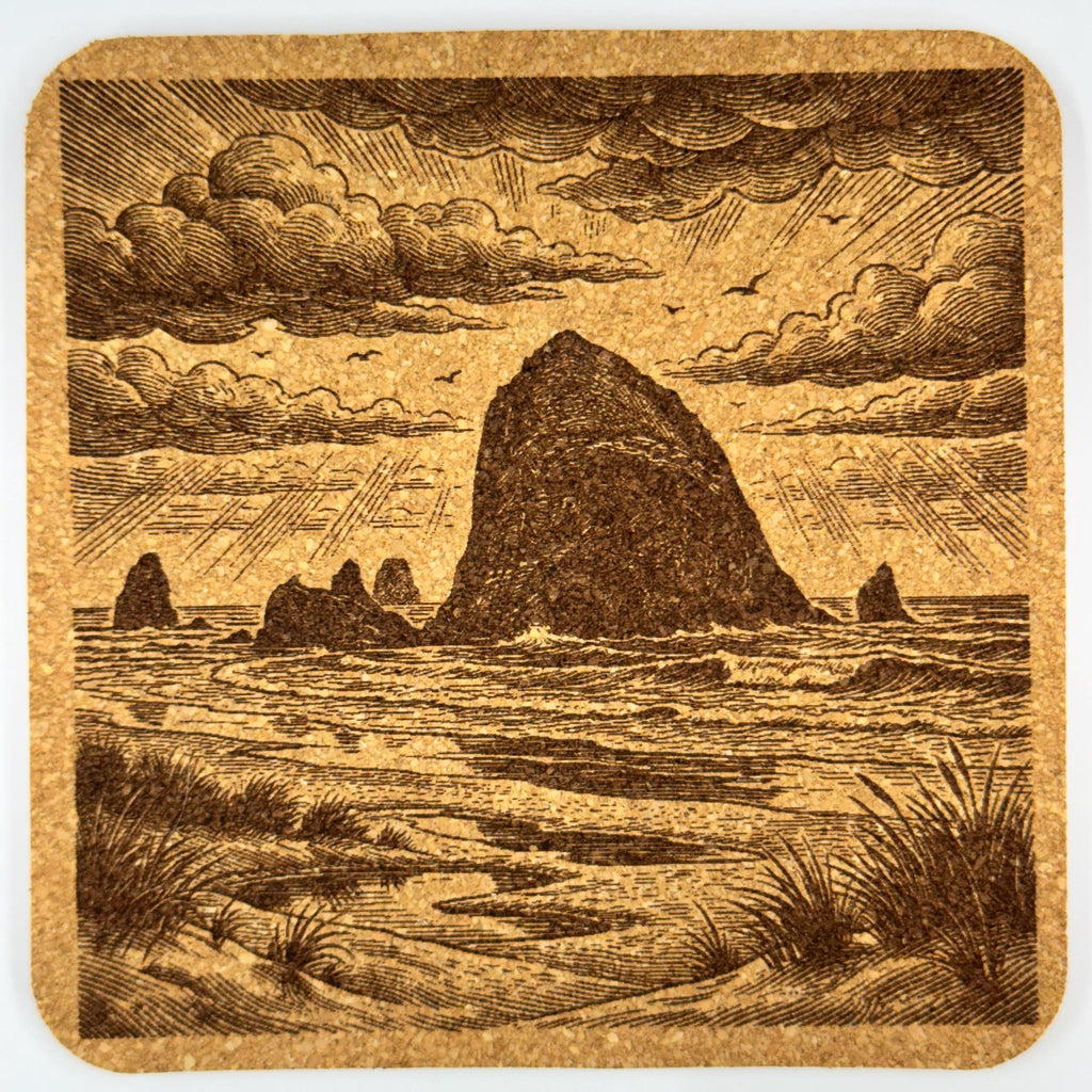 Cannon Beach Haystack Rock Cork Coaster – Oregon Coast Pacific Northwest Art