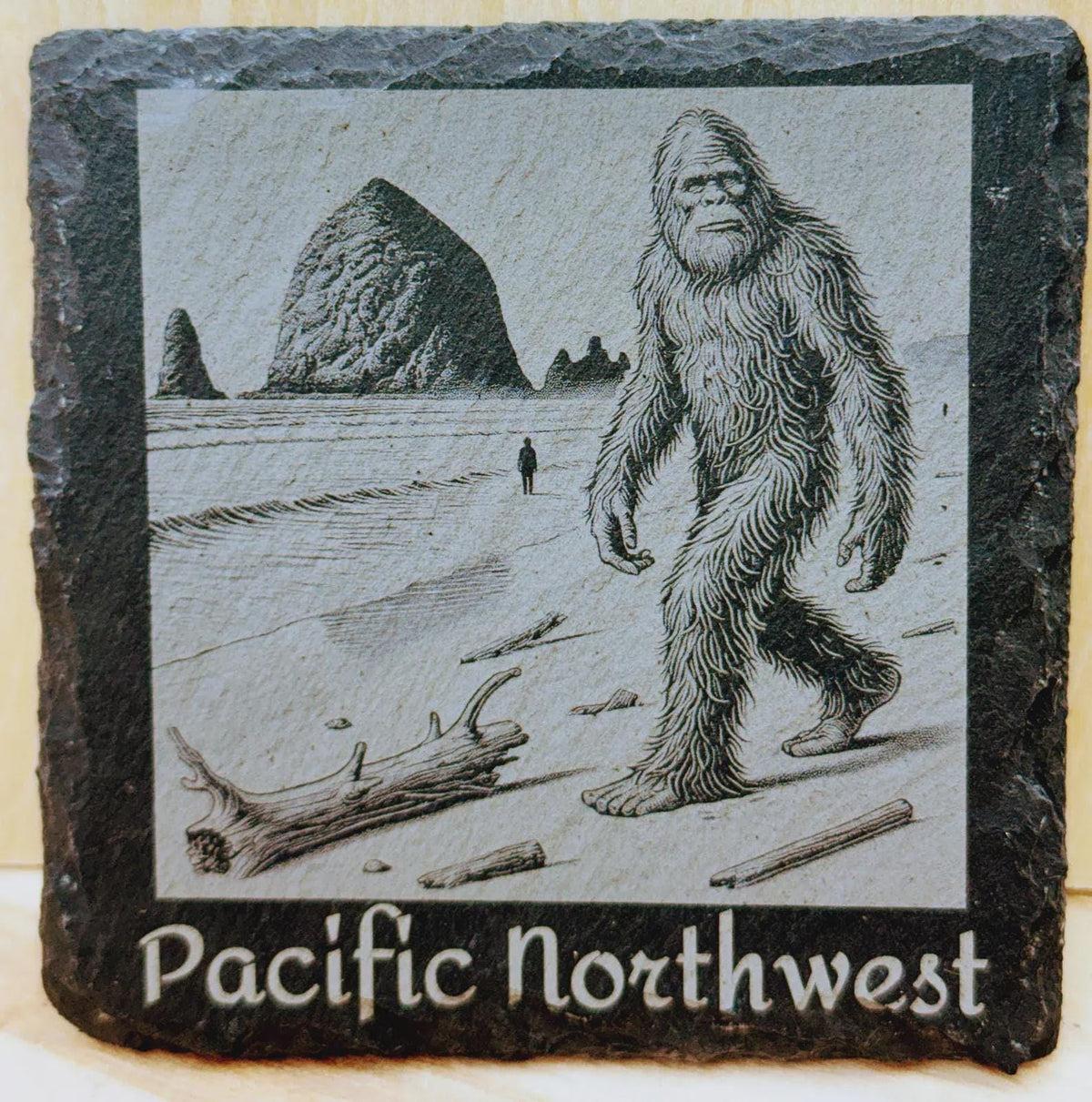 Bigfoot Walking on the Coast – Pacific Northwest Slate Coaster