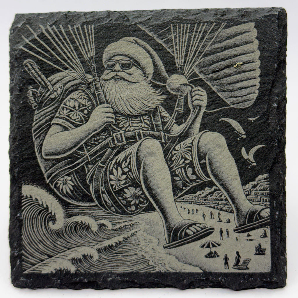 Parachuting Santa Slate Coaster – Action Santa Tropical Holiday Humor