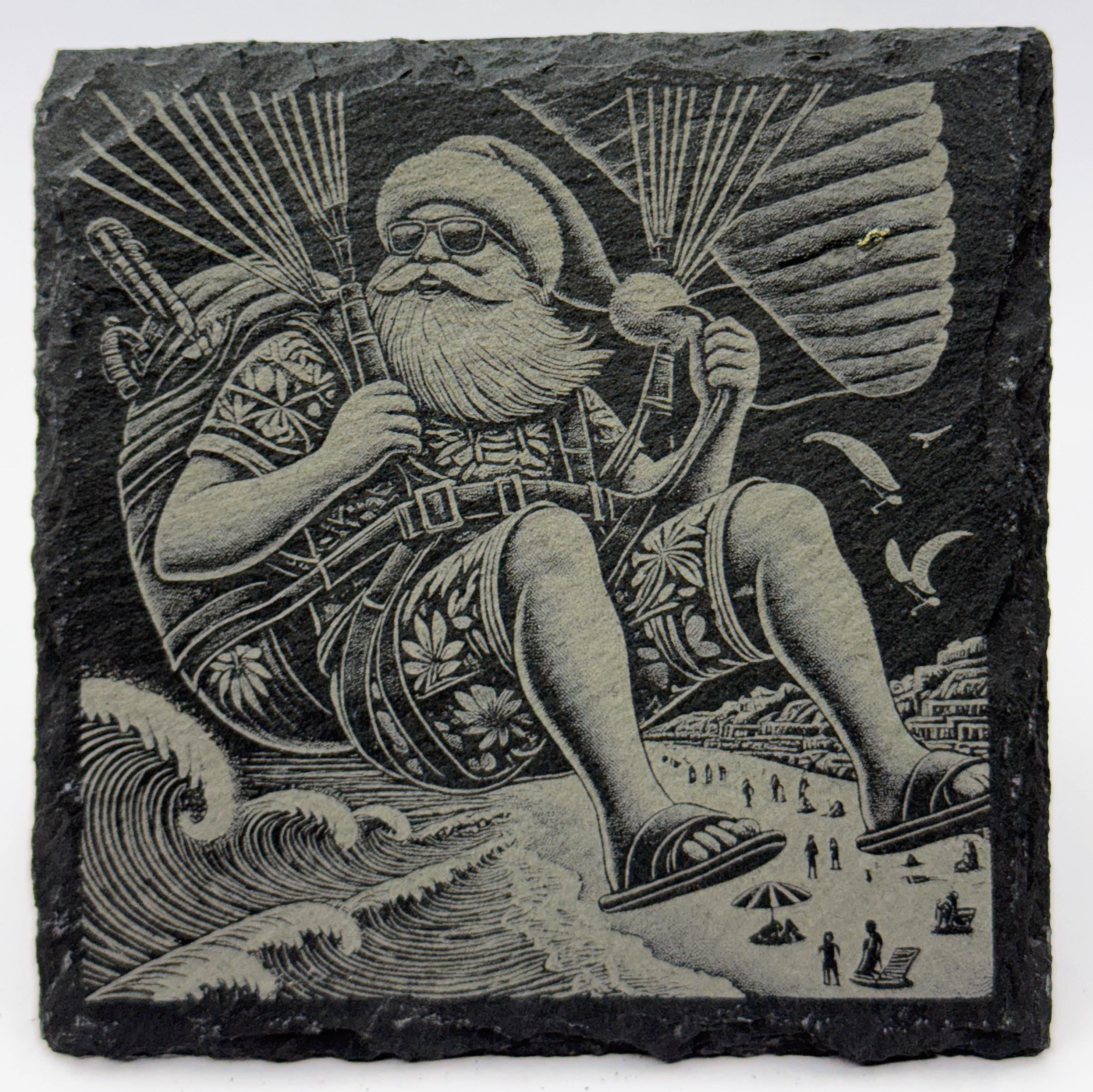 Parachuting Santa Slate Coaster – Action Santa Tropical Holiday Humor
