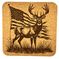 Patriotic Buck Deer Cork Coaster with American Flag