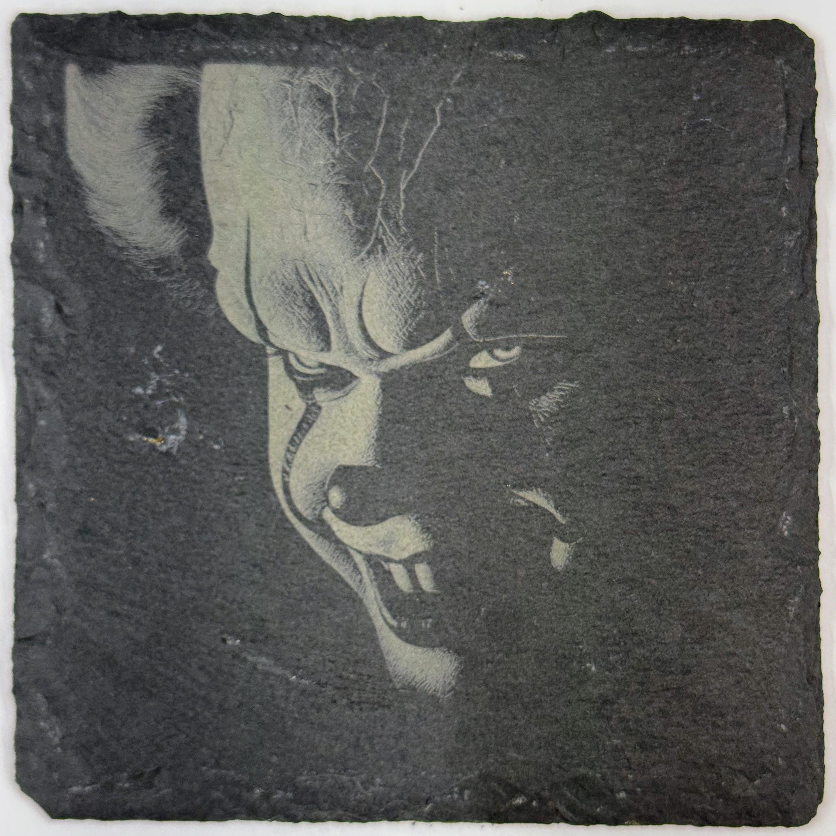 Menacing Clown Face Slate Coaster – Dark Circus Horror Art